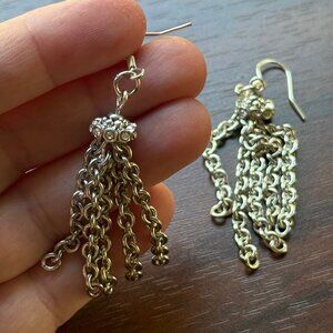 Reclaimed Tassel Earrings Silver Tone Chain and Rhinestone